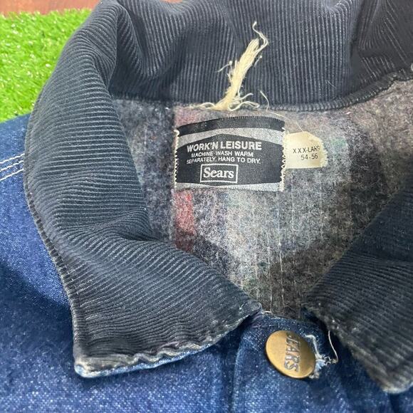VTG Sears Jacket 3XL Blue Work Leisure Blanket Lined Barn Chore Coat Distressed - Picture 7 of 8